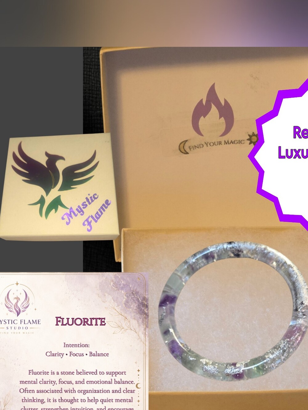 Iridescent Fluorite Resin Bangle Bracelet Green Purple & Silver Foil